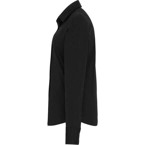 Premier Womens/Ladies Stretch Fit Poplin Long Sleeve Blouse / Black - Picture 3 of 4
